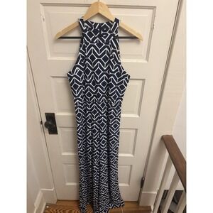Jude Connally Navy Patterned Sleeveless Wide Leg Romper Size Medium‎ New $238